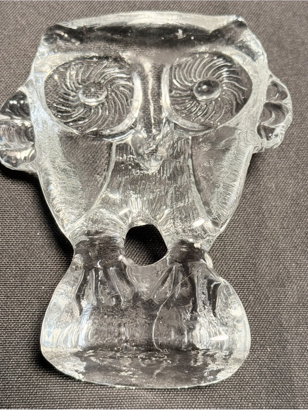 Vintage Pukeberg Sweden Clear Glass Owl Figurine Paperweight Mid-Century Modern